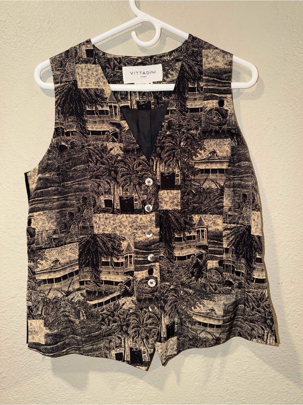 Vintage Adrienne Vittadini Sport Silk Toile Print Vest Medium
